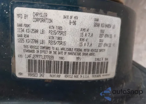 1996 Jeep Cherokee Se z USA, uszkodzony, nr VIN 1J4FJ27P7TL277229